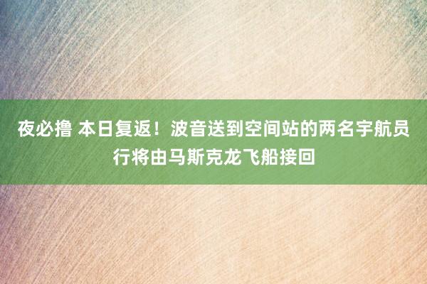 夜必撸 本日复返！波音送到空间站的两名宇航员行将由马斯克龙飞船接回